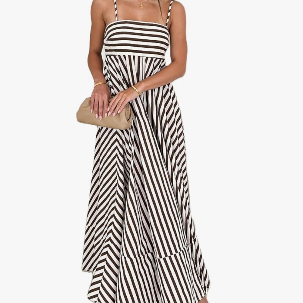 Striped Brown and White Maxi Dress